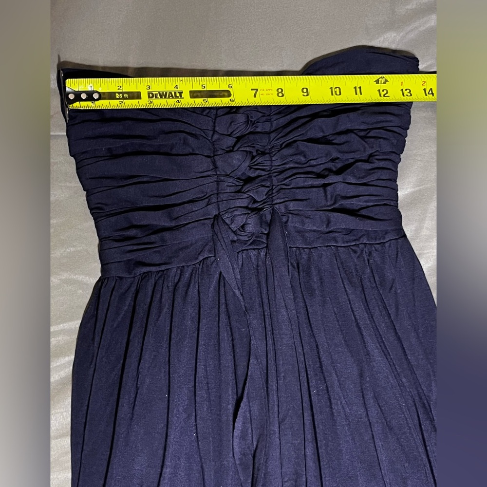 🌹 Navy strapless maxi dress with ruched detail jersey material size small - Picture 11 of 13
